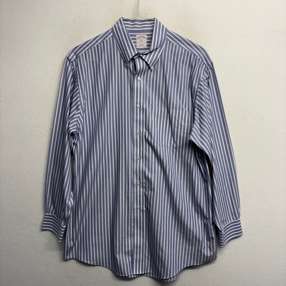 Brooks Brothers 346 Original Polo Shirt Non Iron Regular Fit 16 2/3 Blue Striped